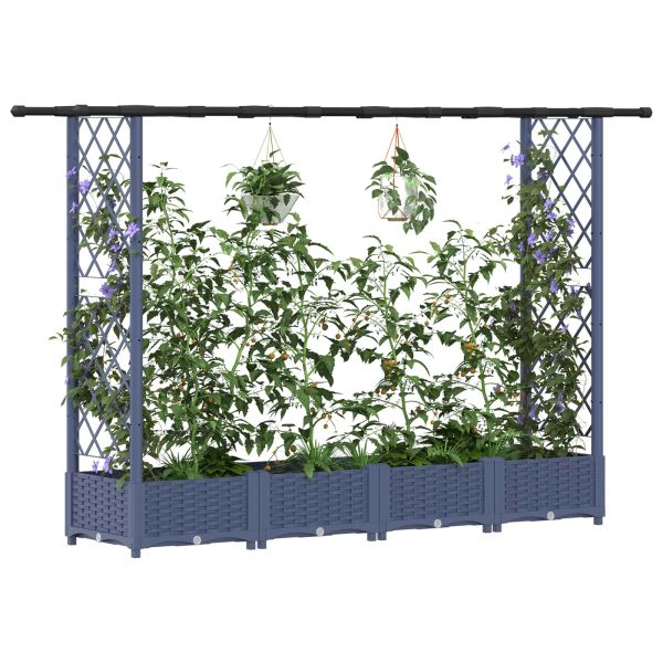 Повдигнато легло с решетка и покривка Сиво 203 x 40 x 121 см ПП
