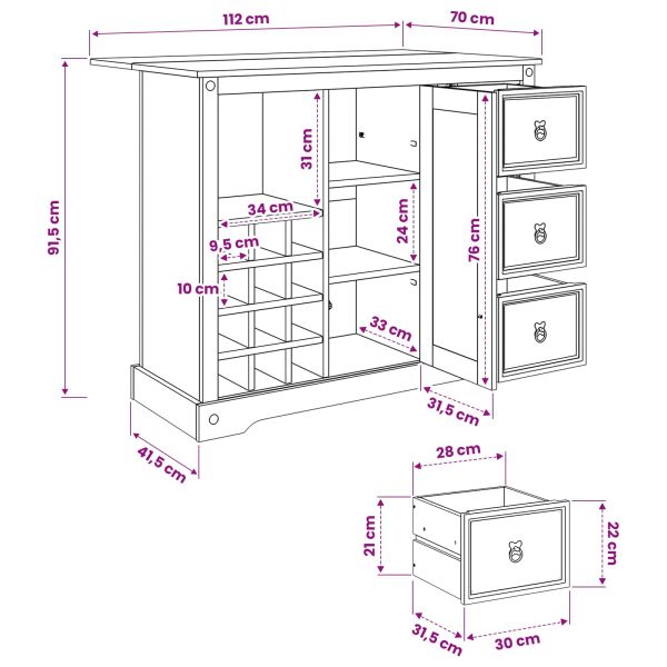 VidaXL Съхранение в кухнята с чекмедже Пчелен восък 112 x 70 x 91,5 см