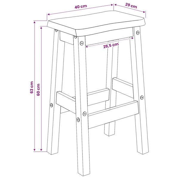 VidaXL Висок бар стол EKAI 2 pcs Черно 40 x 29 x 63 см