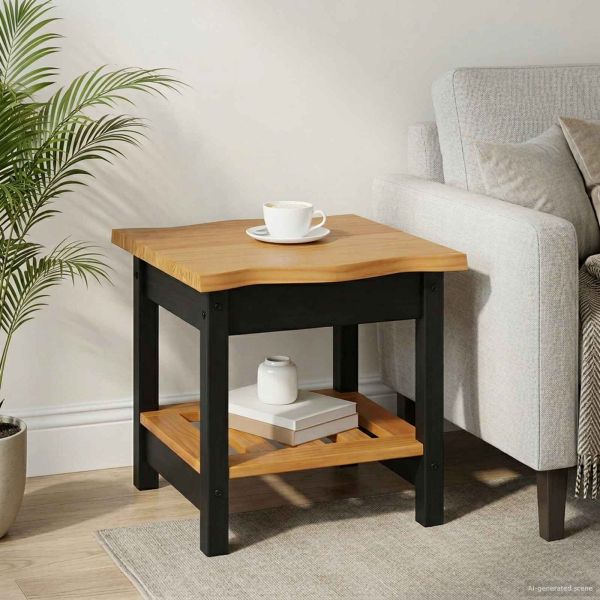 VidaXL Странична маса с рафт EKAI Черно 50 x 50 x 45,5 см