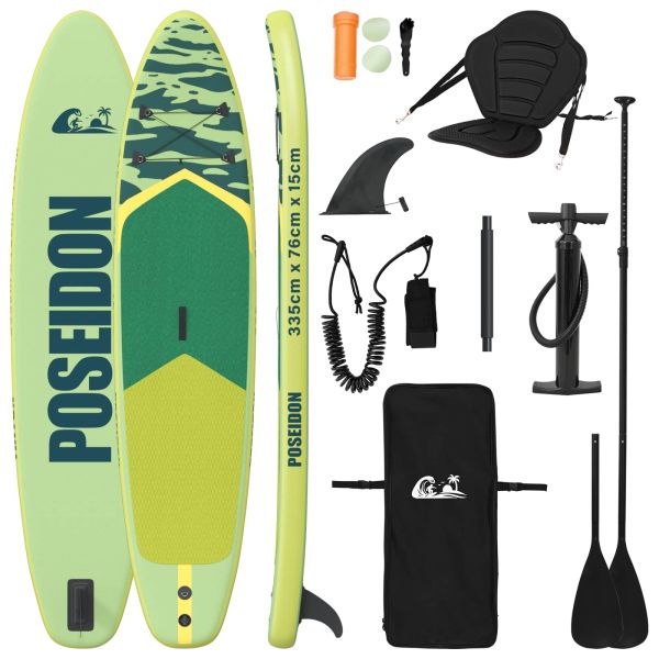 SUP дъска с седалка 2 в 1 POSEIDON 335 x 76 x 15 см Зелено за