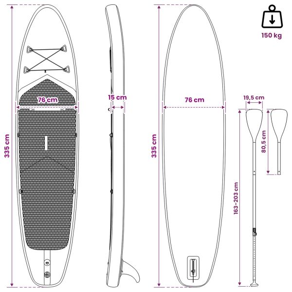 SUP дъска с седалка 2 в 1 POSEIDON 335 x 76 x 15 см Зелено за