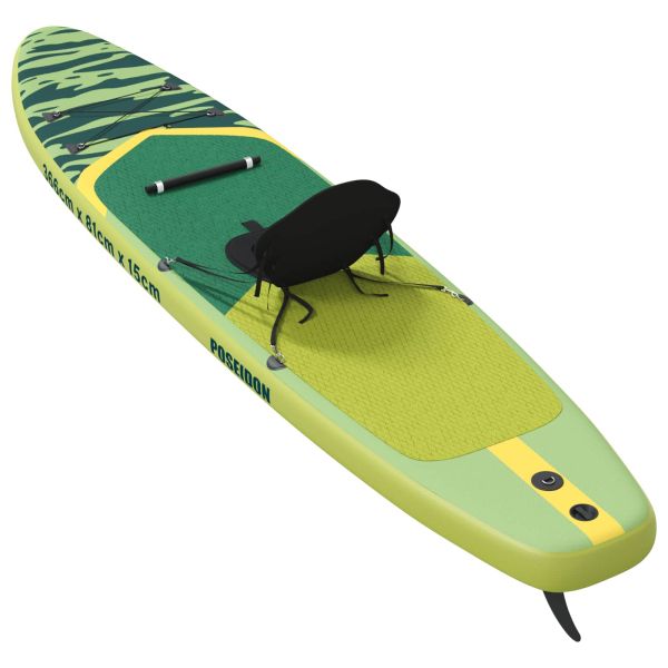 SUP дъска с седалка 2 в 1 POSEIDON 366 x 81 x 15 см Зелено за
