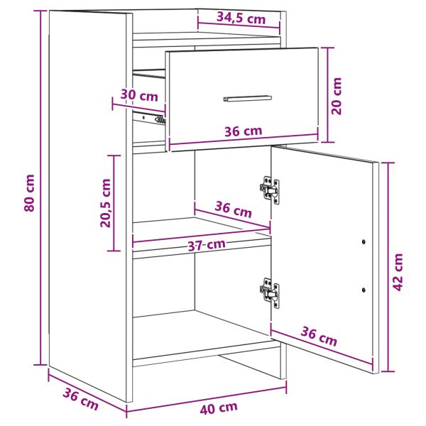 Служебен шкаф Опушен дъб 40 x 36 x 80 см Инженерна дървесина