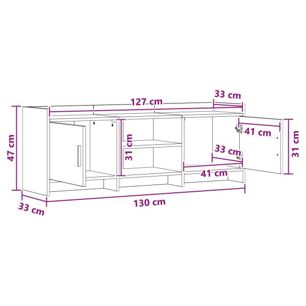 ТВ шкаф 130 x 33 x 47 см Опушен дъб Инженерна дървесина