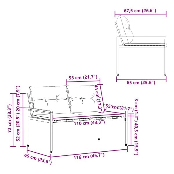 Външна пейка 2 -Seater 116 x 67,5 x 72 см полиратан Кремавобяло