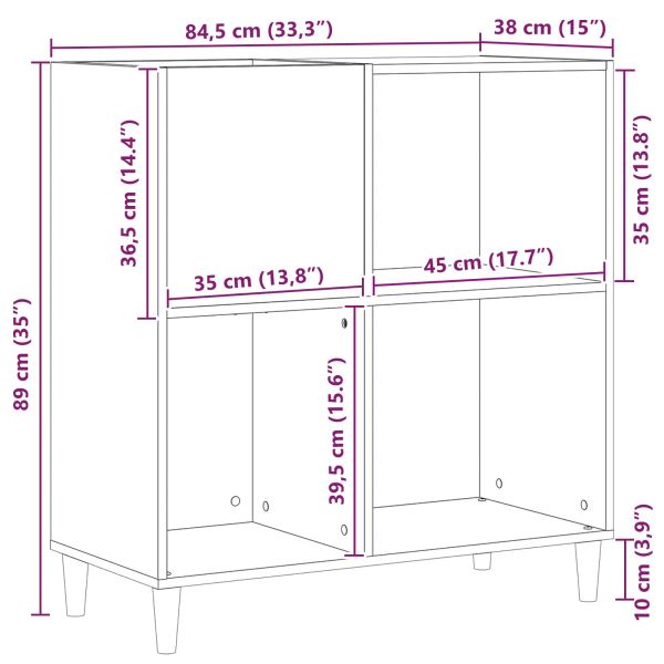 Шкаф за грамофонни плочи с рафт Черния дъб 84,5 x 38 x 89 см
