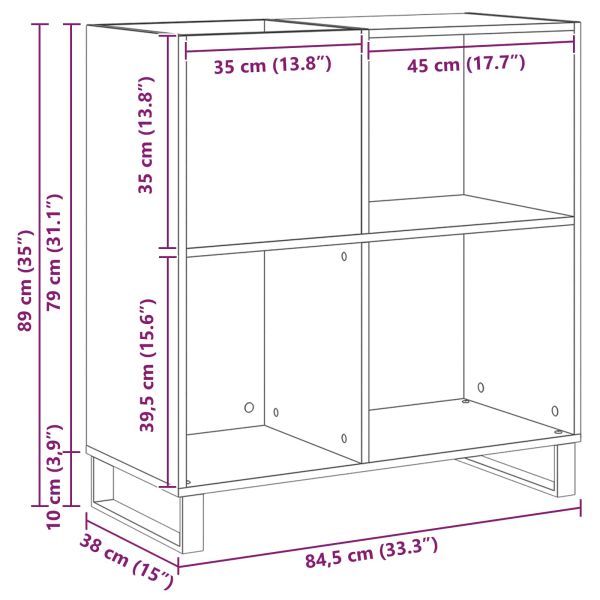 Шкаф за грамофонни плочи дъб артизан 84,5 x 38 x 89 см
