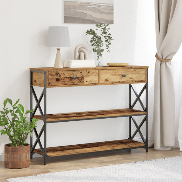 Конзолна маса с чекмедже с рафт Старо дърво 100 x 28 x 75 см