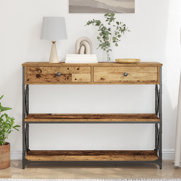 Конзолна маса с чекмедже с рафт Старо дърво 100 x 28 x 75 см