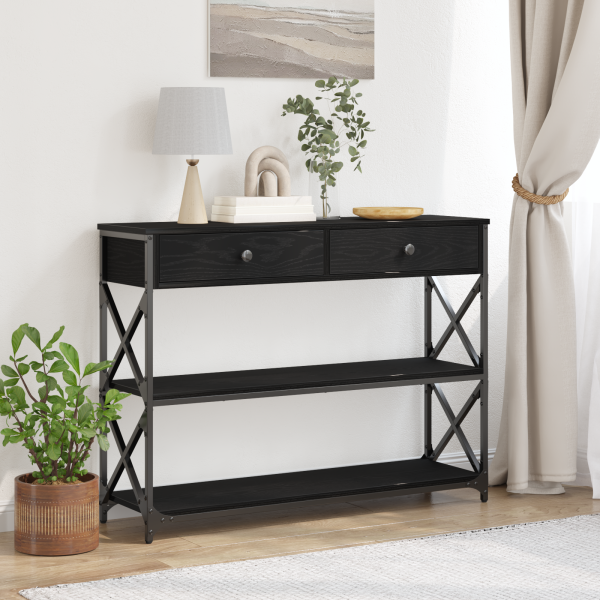 Конзолна маса с чекмедже с рафт Черен дъб 100 x 28 x 75 см