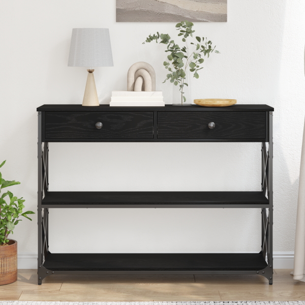 Конзолна маса с чекмедже с рафт Черен дъб 100 x 28 x 75 см