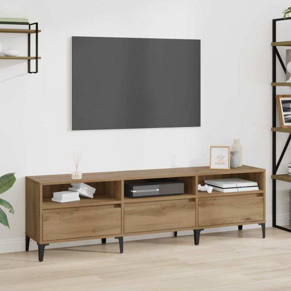 ТВ шкаф 150 x 30 x 45 см Дъб Инженерна дървесина и желязо