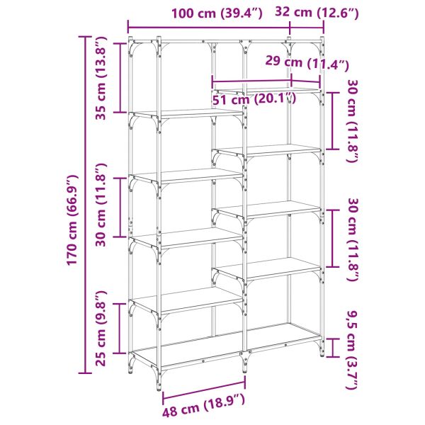Рафт за книги Старо дърво 100 x 32 x 170 см Инженерно дърво