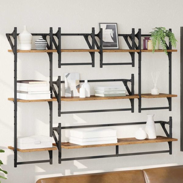 Комплект стенни рафтове 6 pcs Старо дърво 100 x 25 x 30 cm