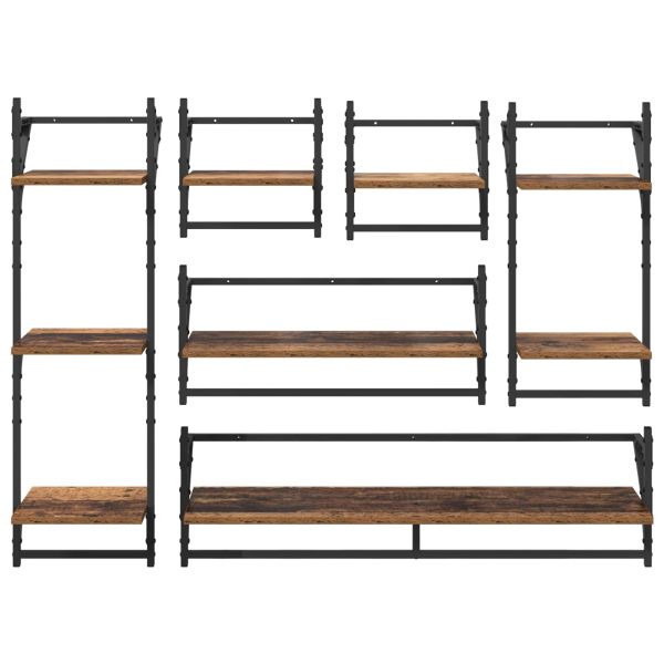 Комплект стенни рафтове 6 pcs Старо дърво 100 x 25 x 30 cm