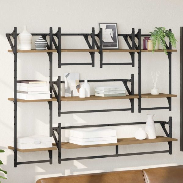 Комплект стенни рафтове с рафт 6 pcs Дъб 100 x 25 x 30 cm