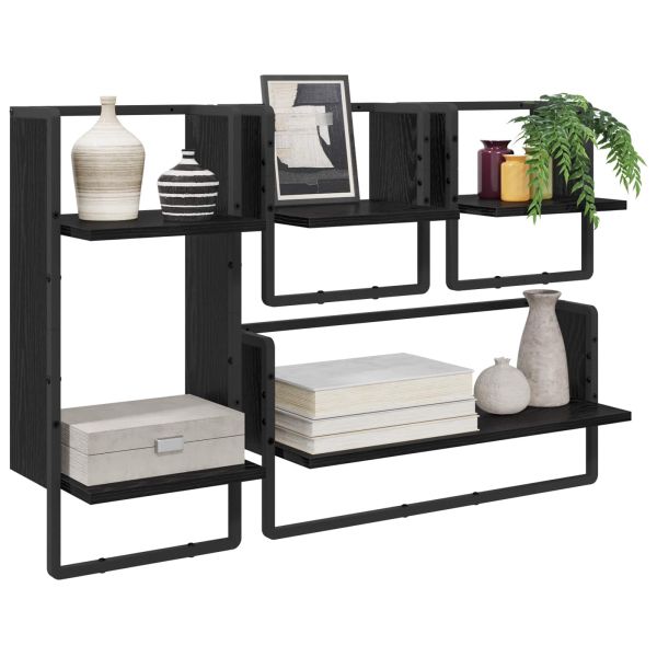 Комплект стенни рафтове с рафт 4 pcs Черния дъб 65 x 25 x 30 cm