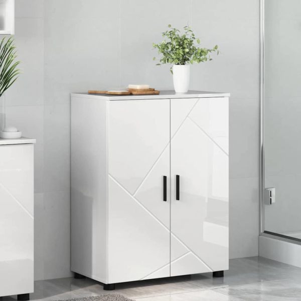 Шкаф за баня със съхранение Лъскаво бяло 60 x 35 x 80 см