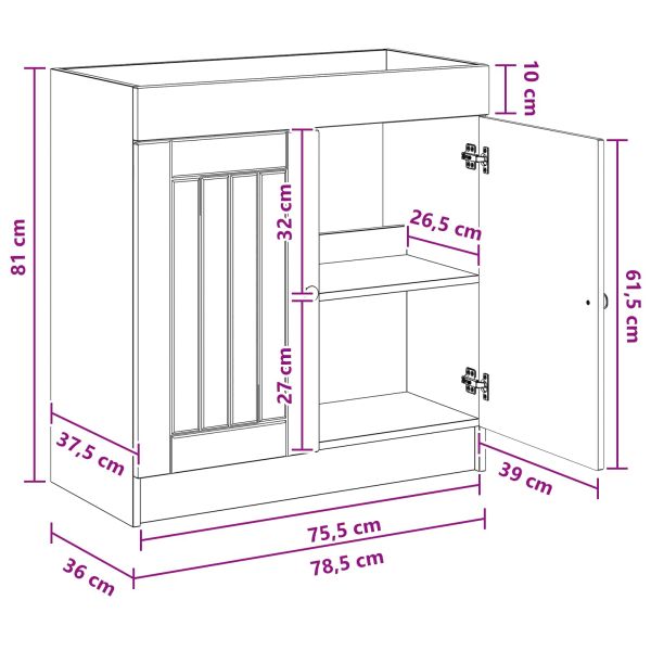 Мебел под мивка за баня Черно 78,5 x 37,5 x 81 см
