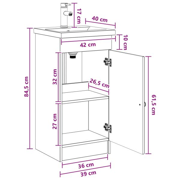 Баня с мивка Опушен дъб 42 x 40 x 84,5 см Инженерна дървесина