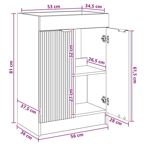 Мебел под мивка за баня Опушен дъб 56 x 37,5 x 81 см