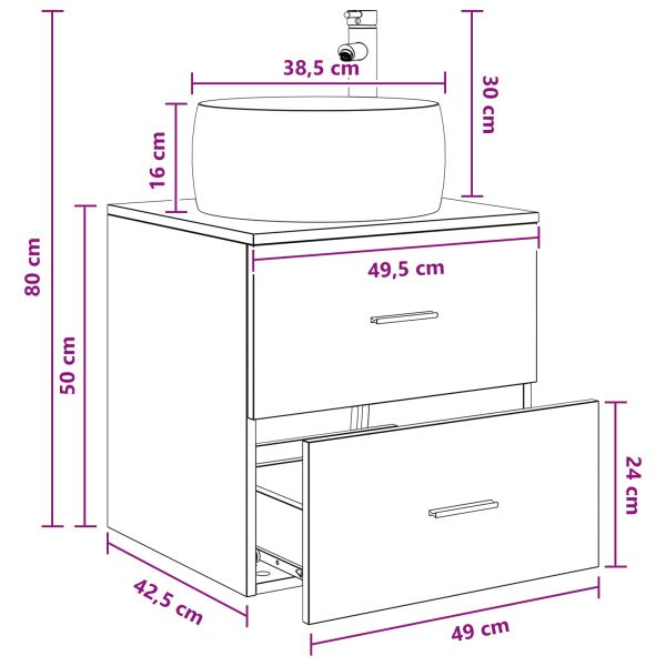 Монтирана на стена мивка и тоалетка Опушен дъб