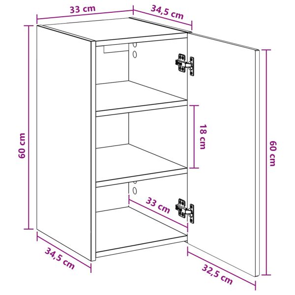 Стенно Баня Кабинет Опушен дъб 33 x 34,5 x 60 см