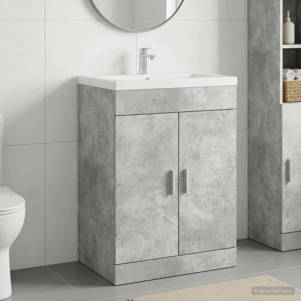 Кабинет под мивка за баня Бетонно сиво 56 x 37,5 x 81 см