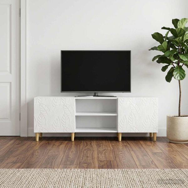 ТВ шкаф 150 x 31 x 50 см Бял гланц Инженерна дървесина