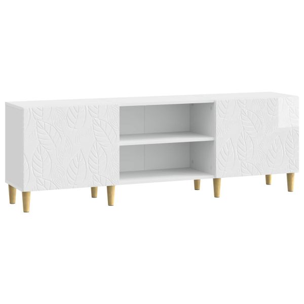 ТВ шкаф 150 x 31 x 50 см Бял гланц Инженерна дървесина