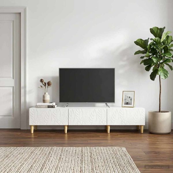 ТВ шкаф 147 x 34,5 x 30 см Бял гланц Инженерна дървесина