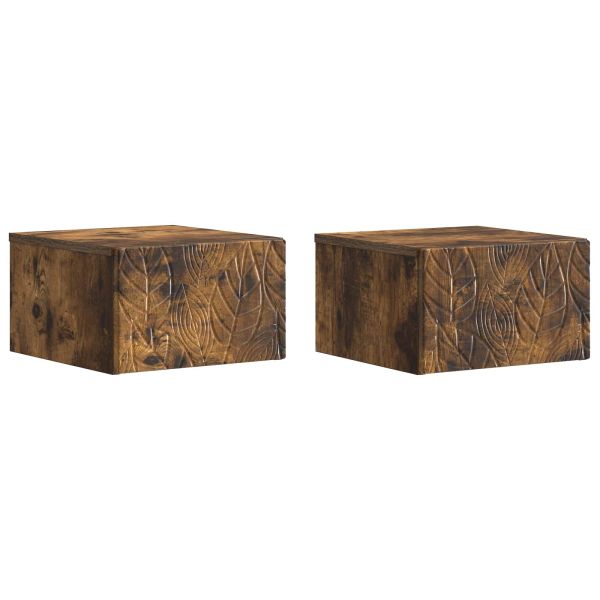 Стенен страничен масичка 2 pcs Опушен дъб 34,5 x 33 x 20 см