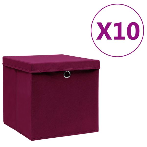 Кутии за съхранение с капаци 10 бр 28x28x28 см тъмночервени