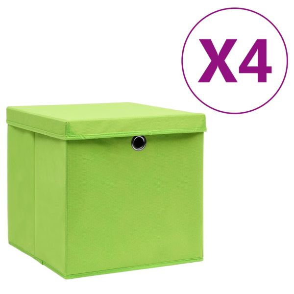 Кутии за съхранение с капаци 4 бр 28x28x28 см зелени