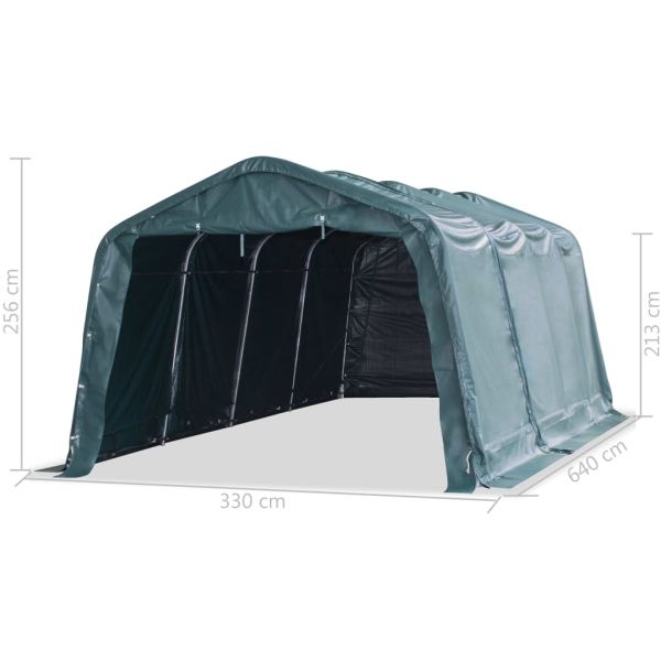 Мобилен навес за животни PVC 550 г/м² 3,3x6,4 м тъмнозелен