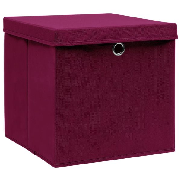 Кутии за съхранение с капаци 4 бр 28x28x28 см тъмночервени