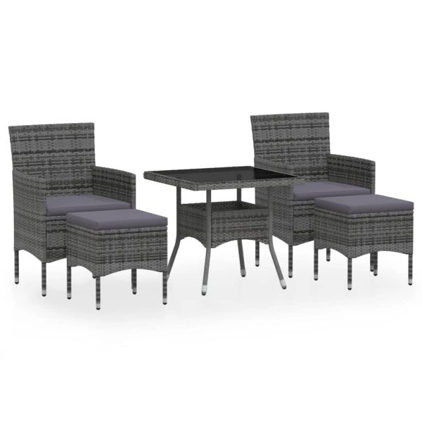 Градински комплект, 5 части, полиратан и закалено стъкло, сив