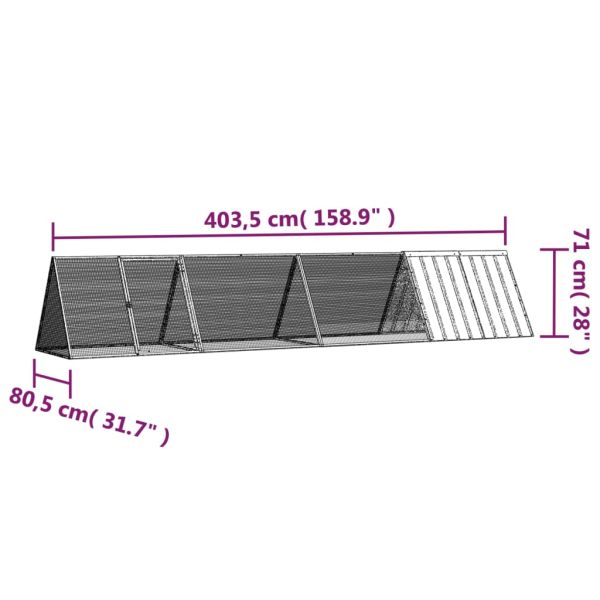 Клетка за зайци сива 403,5x80,5x71 см поцинкована стомана