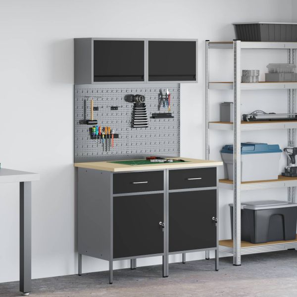 Комплект работни шкафове с чекмедже с рафт 8 pcs Сив