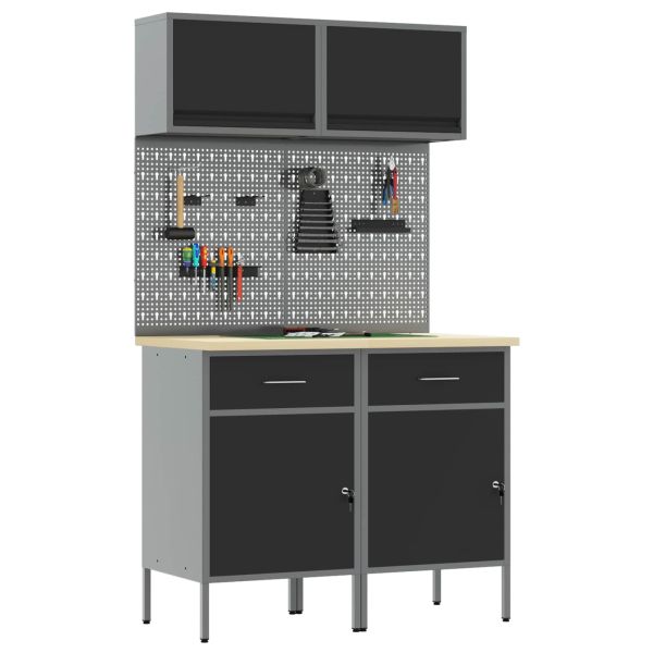 Комплект работни шкафове с чекмедже с рафт 8 pcs Сив