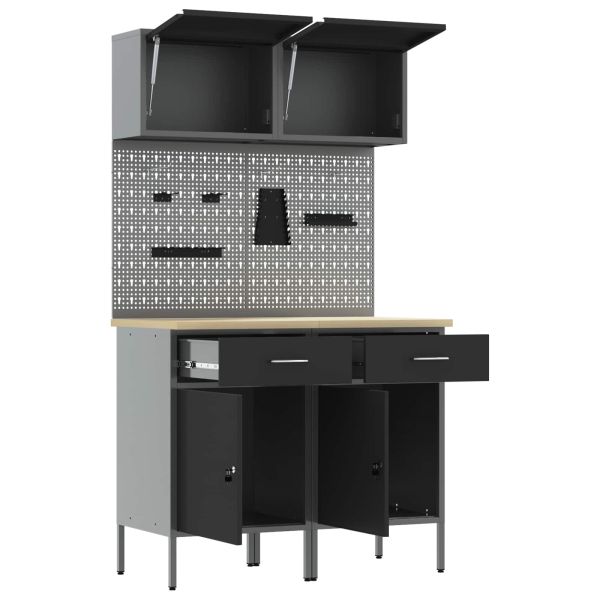 Комплект работни шкафове с чекмедже с рафт 8 pcs Сив