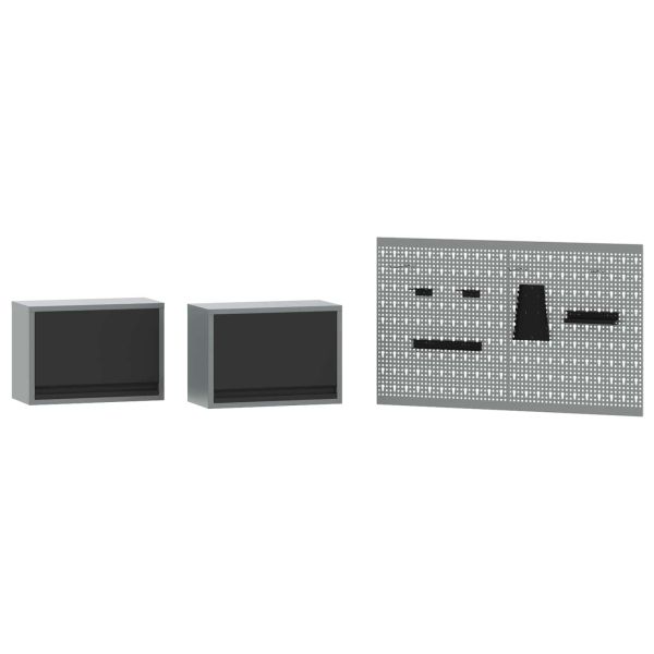 Комплект работни шкафове с чекмедже с рафт 8 pcs Сив