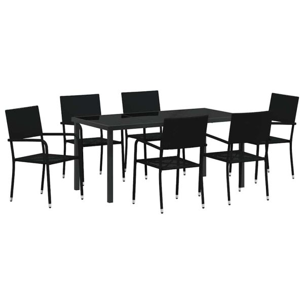 Комплект за хранене в градината 7 pcs Черно полиратан