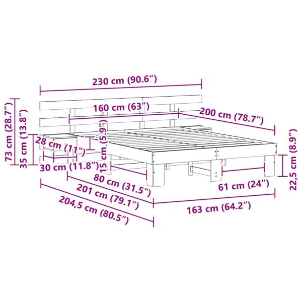 Рамка за легло с таблото Бяло 160 x 200 cm Солидно борово дърво