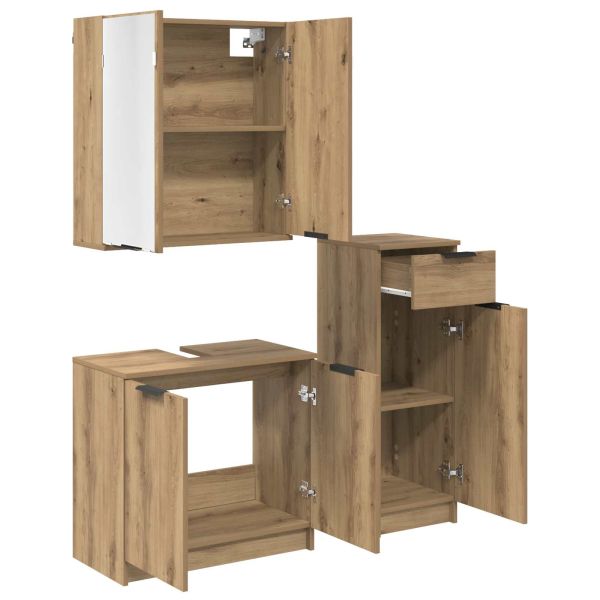 Комплект мебели за баня 3 бр. Дъб 64,5 x 33,5 x 59 см