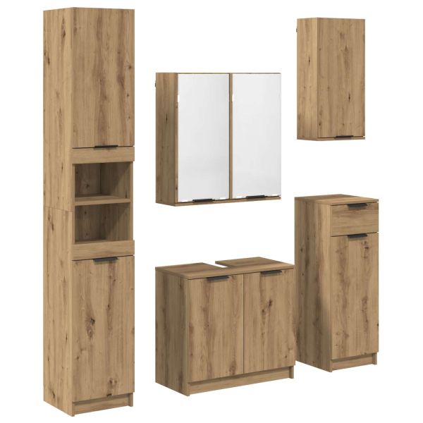 Комплект мебели за баня 5 бр. Дъб 64,5 x 33,5 x 59 см