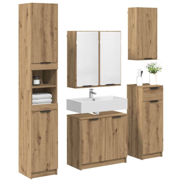 Комплект мебели за баня 5 бр. Дъб 64,5 x 33,5 x 59 см