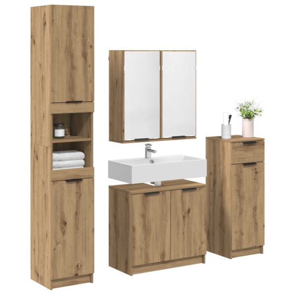 Комплект мебели за баня 4 бр. Дъб 64,5 x 33,5 x 59 см