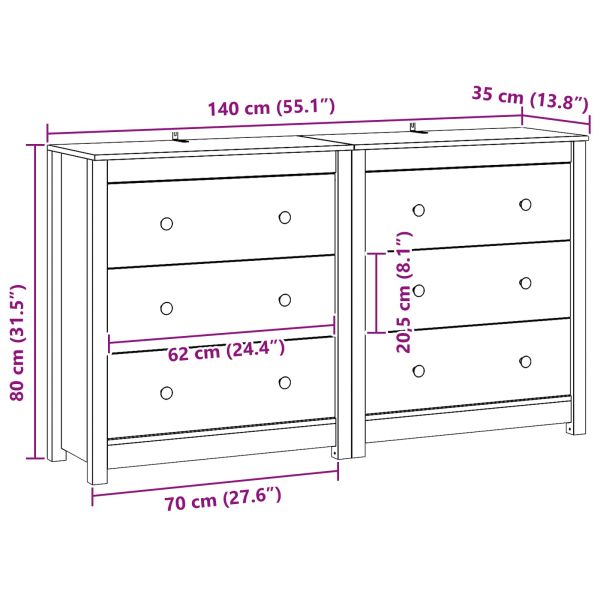 Служебен шкаф с чекмедже 2 pcs Восъчен Кафяв 140 x 35 x 80 см